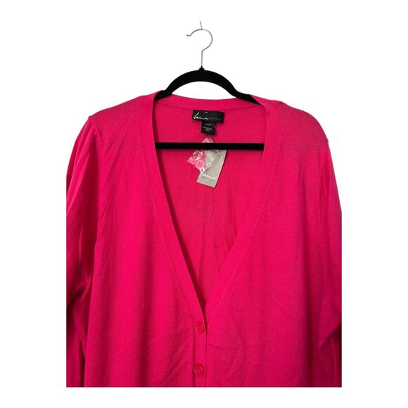 Lane Bryant Sweater Size 26/28 Hot Pink Button Front Long Sleeve Cardigan Casual - Picture 2 of 12